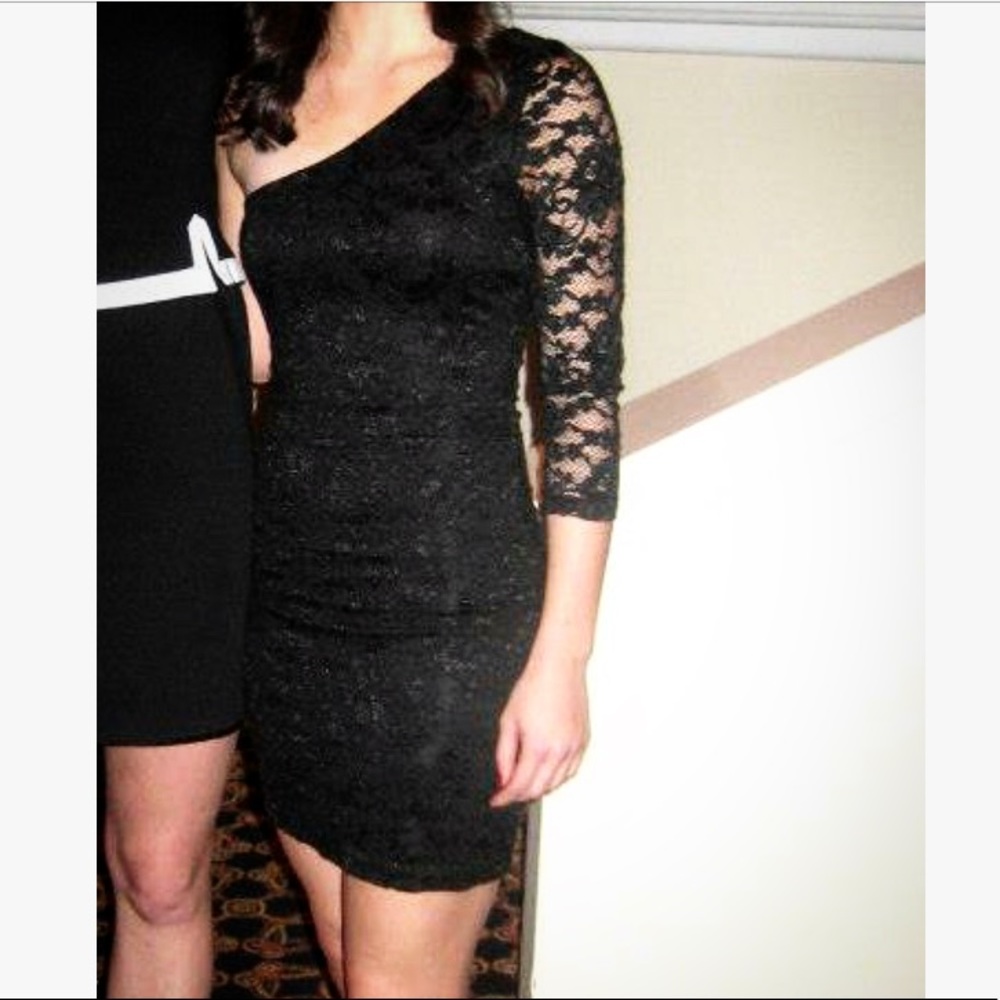 Guess Black Lace One Shoulder Bodycon Dress